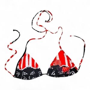 SAVE THE QUEEN Sun String Bikini Triangle Top Women Small Red Blue Bull Abstract